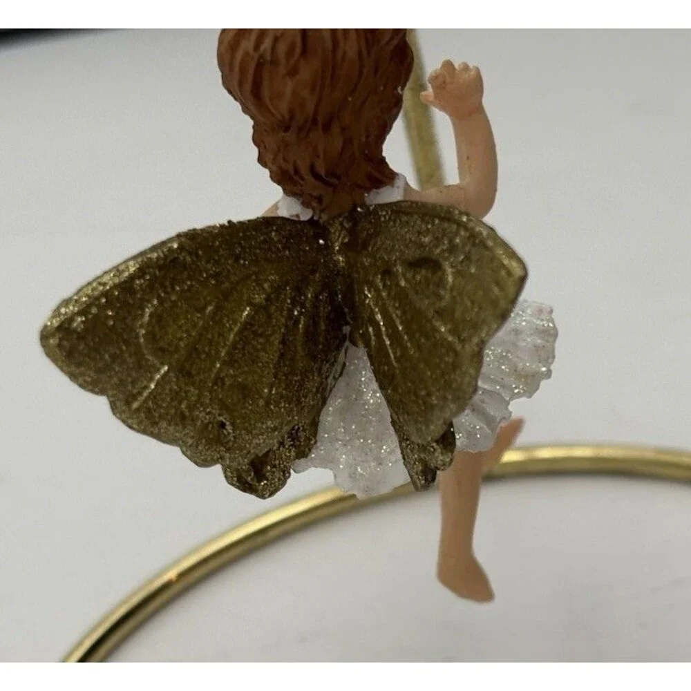 Fairy Christmas Ornaments Set of 2 White Glitter Dress Gold Wings Miniature